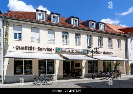 EDEKA supermarket in Waren (Müritz), Germany. The Edeka Group is the largest German supermarket corporation. Stock Photo