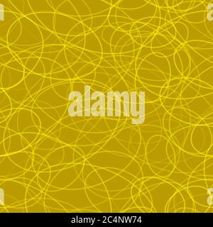 Abstract seamless pattern of randomly arranged contours of ellipses in yellow colors Stock Vector
