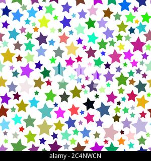 Abstract seamless pattern of stars of different sizes in various colors Stock Vector