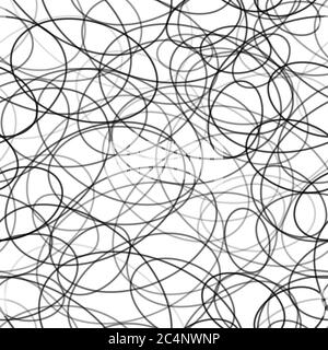 Abstract seamless pattern of randomly arranged contours of ellipses in black and white colors Stock Vector