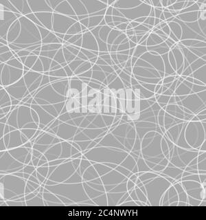 Abstract seamless pattern of randomly arranged contours of ellipses in white and gray colors Stock Vector
