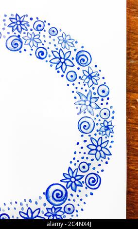 Watercolor doodle. Blue ribbon Stock Photo
