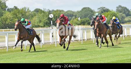 Deliver The Dream ridden by Charles Bishop wins The Visit attheraces.com Maiden Stakes at Windsor Racecourse. Stock Photo