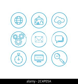 Modern thin line icons set of cloud data technology services, global connection. Premium quality outline symbol collection. Simple mono linear Stock Vector