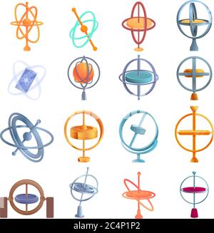 Gyroscope tool icons set cartoon vector. Various gyroscope with ...