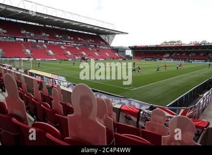 A general view of play seen through the cardboard cutouts of fans during the Sky Bet Championship match at Ashton Gate, Bristol. Stock Photo