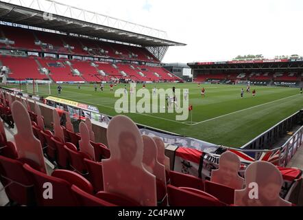 A general view of play seen through the cardboard cutouts of fans during the Sky Bet Championship match at Ashton Gate, Bristol. Stock Photo