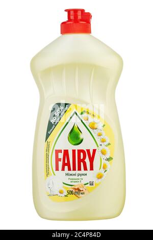 Ukraine, Kyiv - June 01. 2020: Bottle of Fairy Washing up Liquid, produced by Procter & Gamble and sold in most parts of Europe. Insulated packaging f Stock Photo