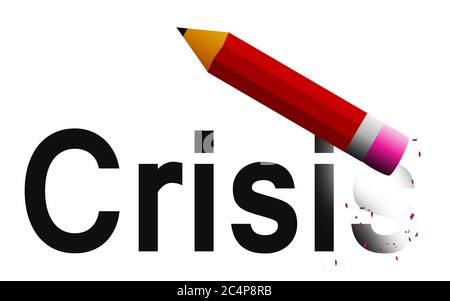 Erase crisis with pencil eraser, 3D rendering Stock Photo
