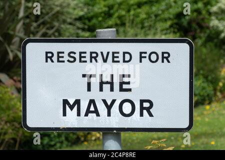 Reserved for the Mayor sign in local council office car park, UK