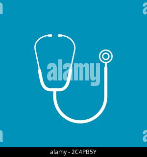 White stethoscope on blue background icon. Healthcare and medical concept. Medical diagnostic tool. Healthy heart idea. Heart and lungs sounds. Vector Stock Vector