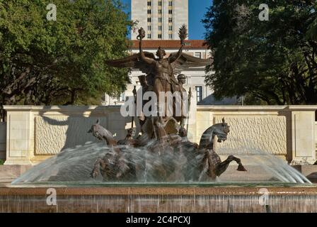 Littlefield Fountain, World War I memorial sculpture,  by Italian-born sculptor Pompeo Coppini, Main Campus, University of Texas, Austin, Texas, USA Stock Photo