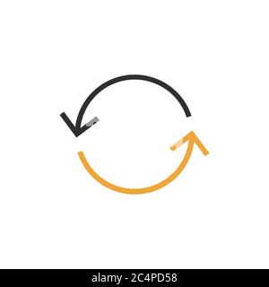 Two Spinning, rotating arrows. interchange repeat round icon. Stock vector illustration isolated on white background. Stock Vector