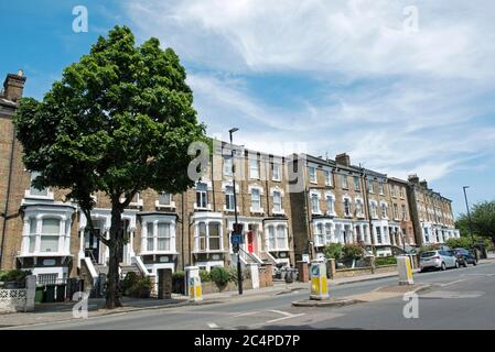 Terraced houses in urban street Drayton Park, Highbury, N5 London Borough of Islington Stock Photo