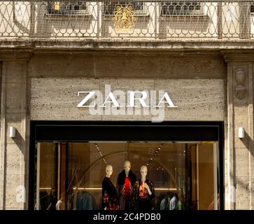Munich, Germany : Zara sign in Madrid. Zara is Spanish clothing and accessories retailer. Stock Photo
