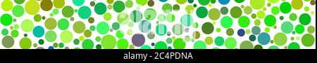 Abstract horizontal banner of circles of different sizes in shades of green colors on white background Stock Vector
