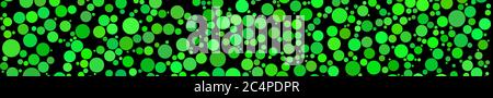 Abstract horizontal banner of circles of different sizes in shades of green colors on black background Stock Vector