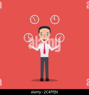 Businessman Cartoon Character Icon Isolated Design Template Vector Illustration four clock timer. Stock Vector