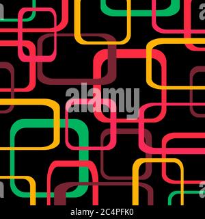Retro pattern black background with squares - rounded. Stock Vector