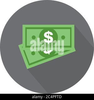 Dollar paper money icon, symbol on color background. Vector isolated design . Stock Vector