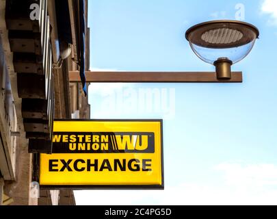 Furth, Germany : Logo of Western Union. The Western Union Company