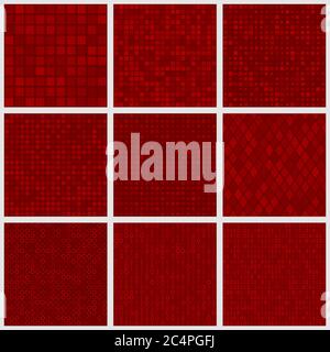 Set of abstract seamless patterns of small elements or pixels of various shapes in red colors Stock Vector