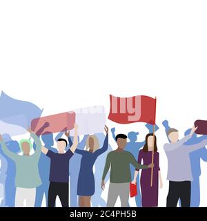 Protesting poster color with crowd, concert and demonstration, crowdy activist cheerful, vector illustration Stock Vector