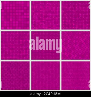 Set of abstract seamless patterns of small elements or pixels of various shapes in purple colors Stock Vector