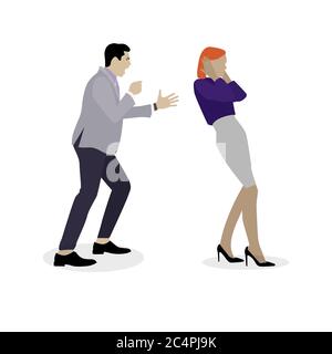 Husband shouting to wife, boss yelling to staff. Bullying concept in family and work. Vector conflict couple, divorce and scandal, arguing expression Stock Vector