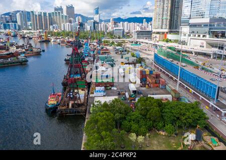 Aerial panoramic view of Western Kowloon, Hong Kong Stock Photo