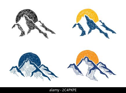 Vector Sketch illustration of mountain peaks in the background of the sun or moon Stock Vector