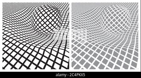 Abstract vector composition of geometric shapes and curved space at mesh view Stock Vector