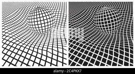 Abstract vector composition of geometric shapes and curved space at mesh view Stock Vector