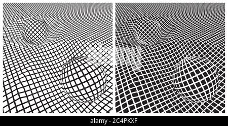 Abstract vector composition of geometric shapes and curved space at mesh view Stock Vector