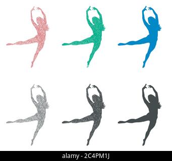 Stylized hand-drawn vector illustration of a dancing girl in different colors and with different line thickness. Stock Vector