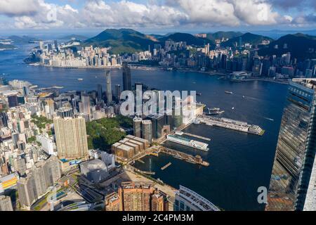 Aerial panoramic view of Western Kowloon, Hong Kong Stock Photo