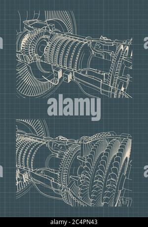 Stylized vector illustration of structure of turbofan engine Stock ...
