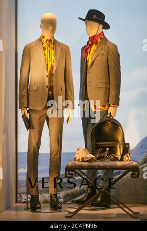 Milan, Italy - January 13, 2020: Versace men’s outfits and accessories showcase Stock Photo