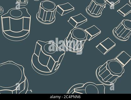 Stylized vector illustration of switches on the control panel closeup Stock Vector