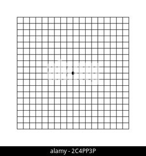 Oculist Amsler eye test grid. Vector printable chart retina examination. Grid with dot in centre. Vision control. Stock Vector