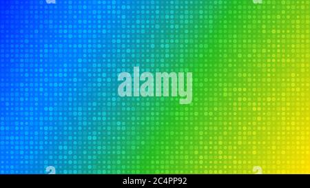 Abstract background of small circles or pixels of different sizes in blue, green and yellow colors. Stock Vector