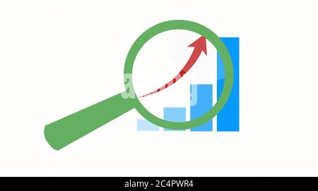 Vector Isolated Illustration of a Magnifying Glass With Bar Graph Stock Vector