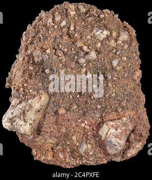 Caliche Conglomerate Rock Caliche is a sedimentary rock, a hardened natural cement of calcium carbonate that binds other materials—such as gravel, san Stock Photo