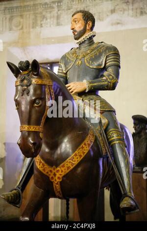 Italy Lombardy Sabbioneta - Ducal palce - Cavalcata, a series of equestrian statues among which Vespasiano Gonzaga stands out - with armor and symbols of power Stock Photo