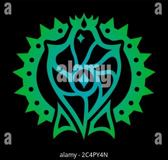 Mystical symbol with wizard silhouette on black background Stock Vector