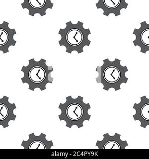 Gear clock pattern seamless. Time, watch, schedule, business, management, plan, work and urgency concept. Stock vector illustration isolated on white Stock Vector