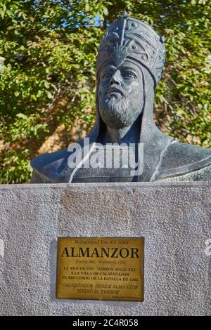 Statue of al-Mansur or Almanzor, military leader in the age of the Islamic Spain, Catalañazor village in Soria province, Spain. Stock Photo