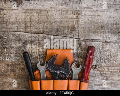 LABOR DAY. Hand tools lying on the table Stock Photo