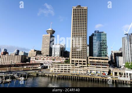 The Vancouver Lookout tower and the high-raised tower of the publishers of the Vancouver Sun and The Province in Vancouver, Canada Stock Photo