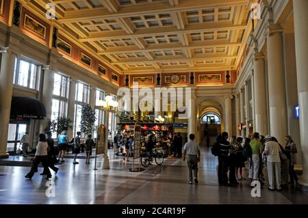 The busy interior of Waterfront rail station in Vancouver, Canada. Stock Photo